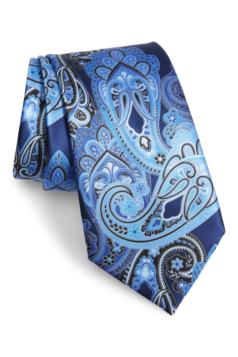 Ermenegildo Zegna Paisley Silk Tie, Main, color, NAVY FAN