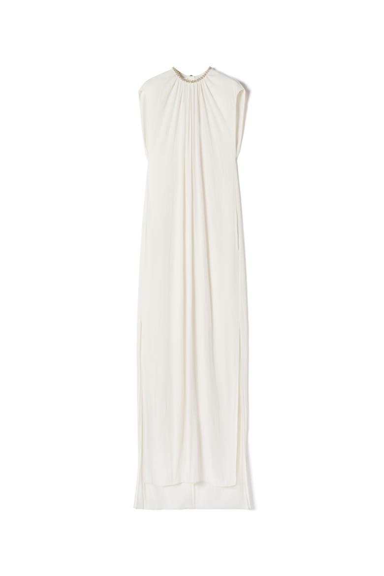 White Embroidered Dress In Charmeuse, Alternate, color, Off White