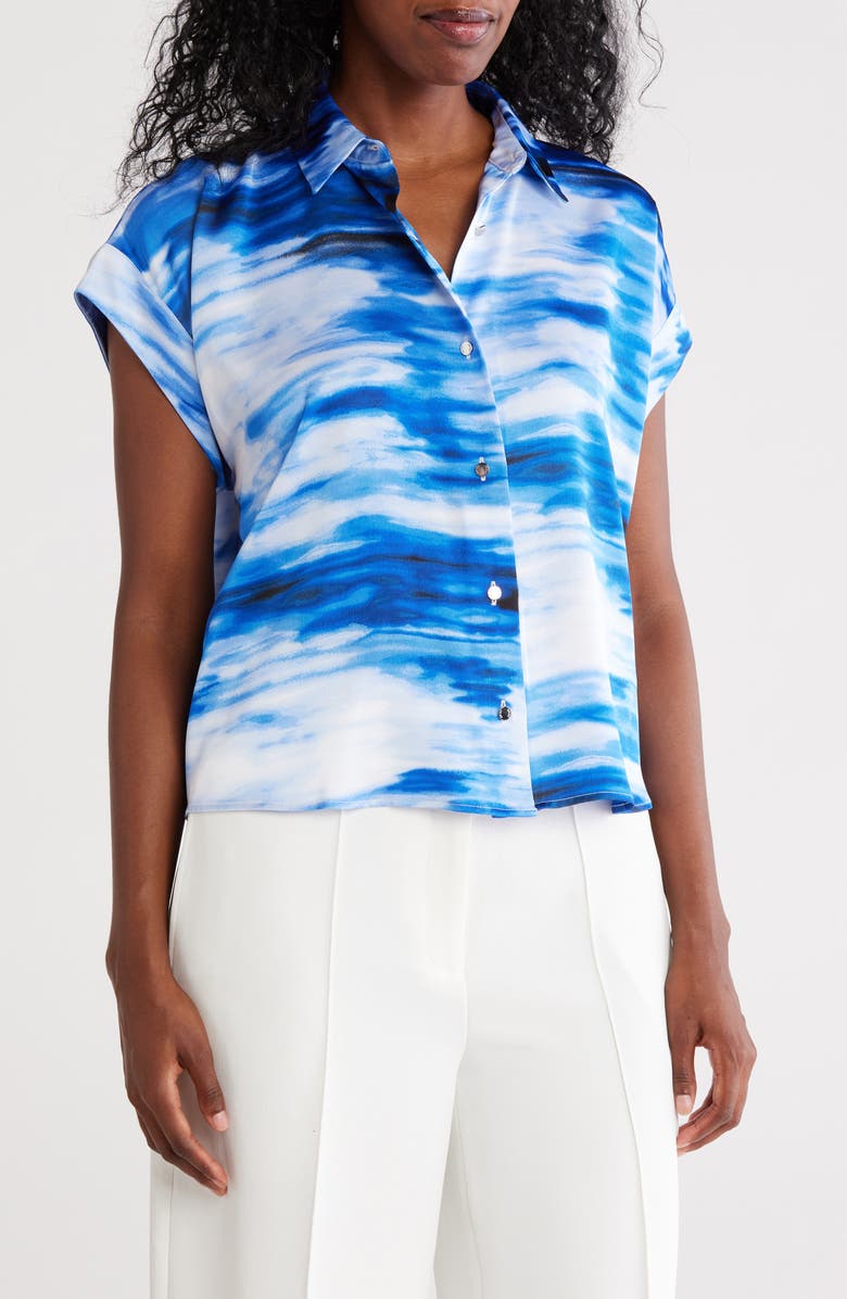DKNY Camp Shirt, Main, color, Black/ Atlantic Blue