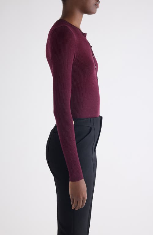 Chloé Long Sleeve Wool Rib Henley In Burgundy