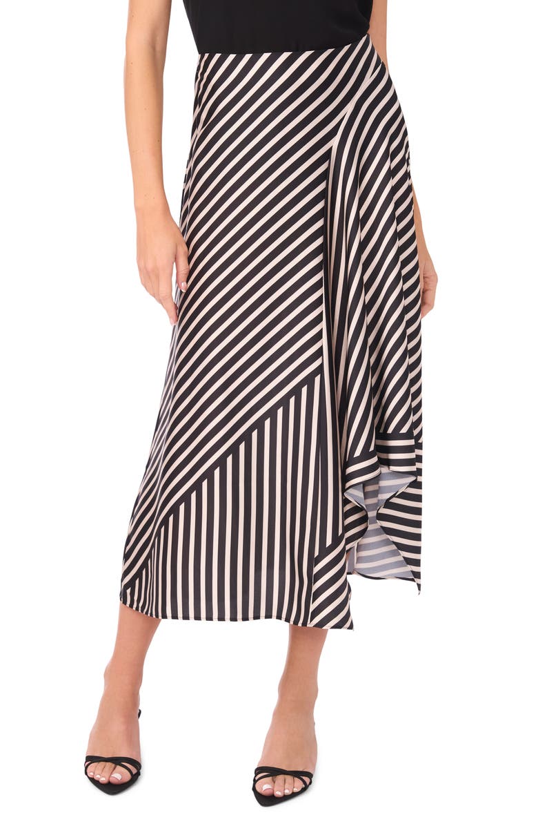 Vince Camuto Asymmetric Stripe Maxi Skirt, Main, color, Rich Black
