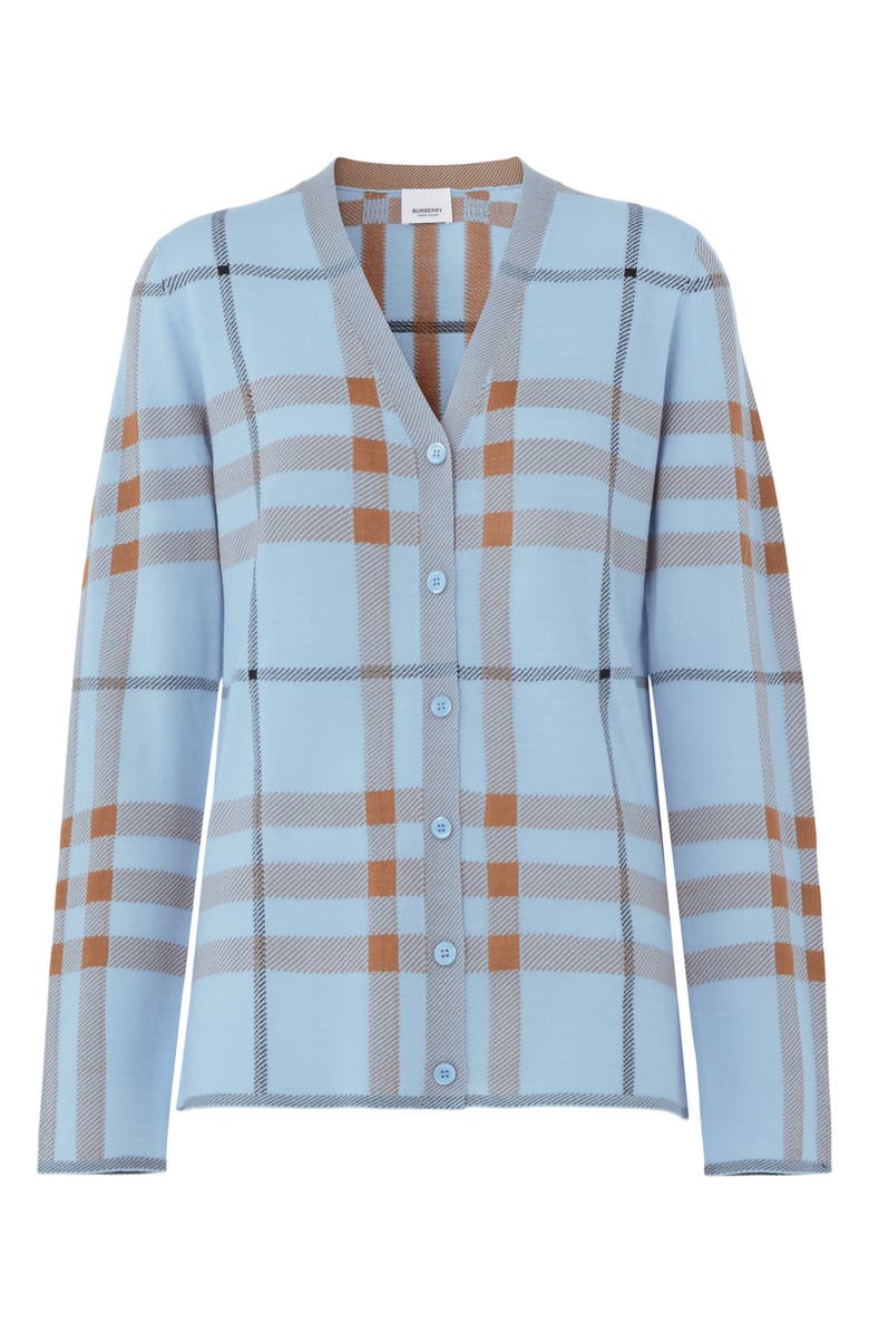 Burberry Ramana Check Jacquard Merino Wool & Silk Blend Cardigan, Alternate, color, 