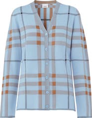 Burberry Ramana Check Jacquard Merino Wool & Silk Blend Cardigan