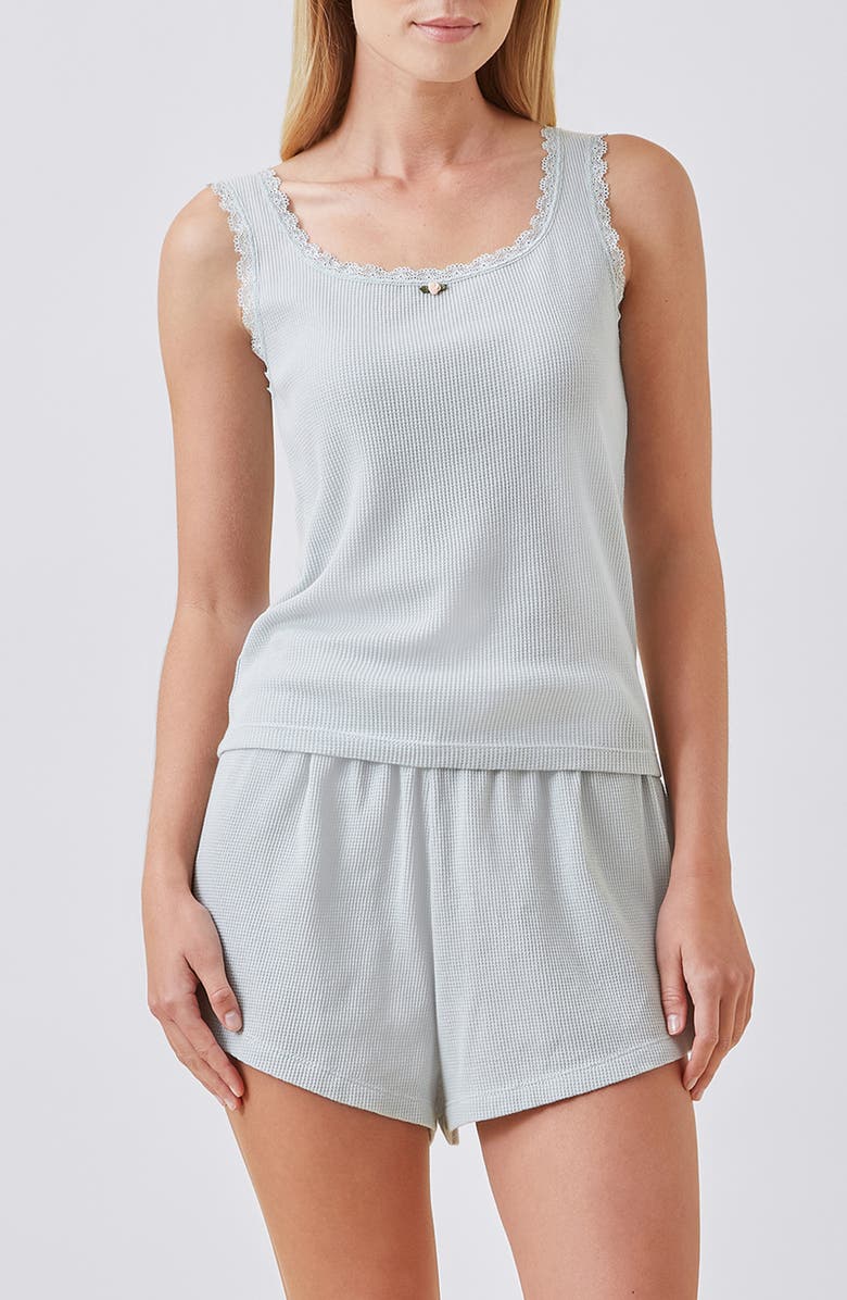 Papinelle Claire Waffle Knit Short Pajamas, Main, color, Sage
