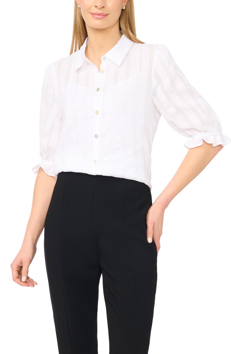 Halogen<sup>®</sup> Sheer Stripe Puff Sleeve Button-Up Shirt, Main, color, 