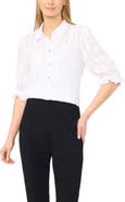 Halogen® Sheer Stripe Puff Sleeve Button-Up Shirt