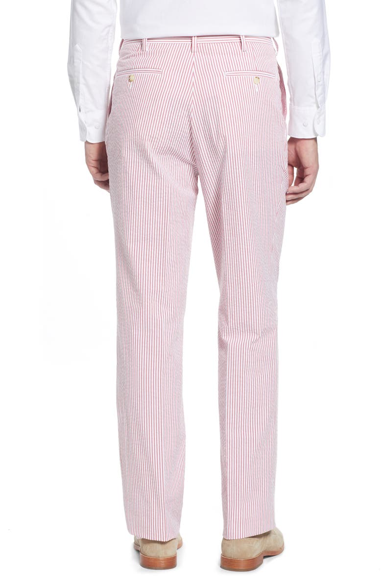 Berle Pleated Seersucker Cotton Dress Pants, Alternate, color, Red
