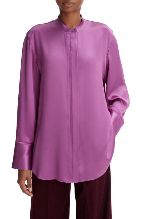 Raw Edge Silk Button-Up Blouse