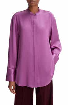 Vince Raw Edge Silk Button-Up Blouse