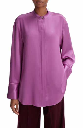 Vince Raw Edge Silk Button-Up Blouse