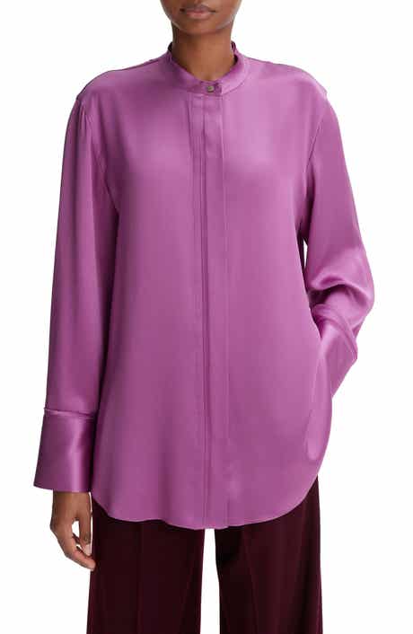 Vince Raw Edge Silk Button-Up Blouse