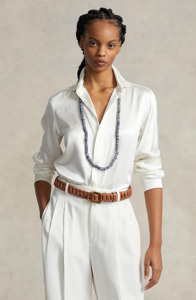 Polo Ralph Lauren Silk Charmeuse Button-Up Shirt, Alternate, color, 