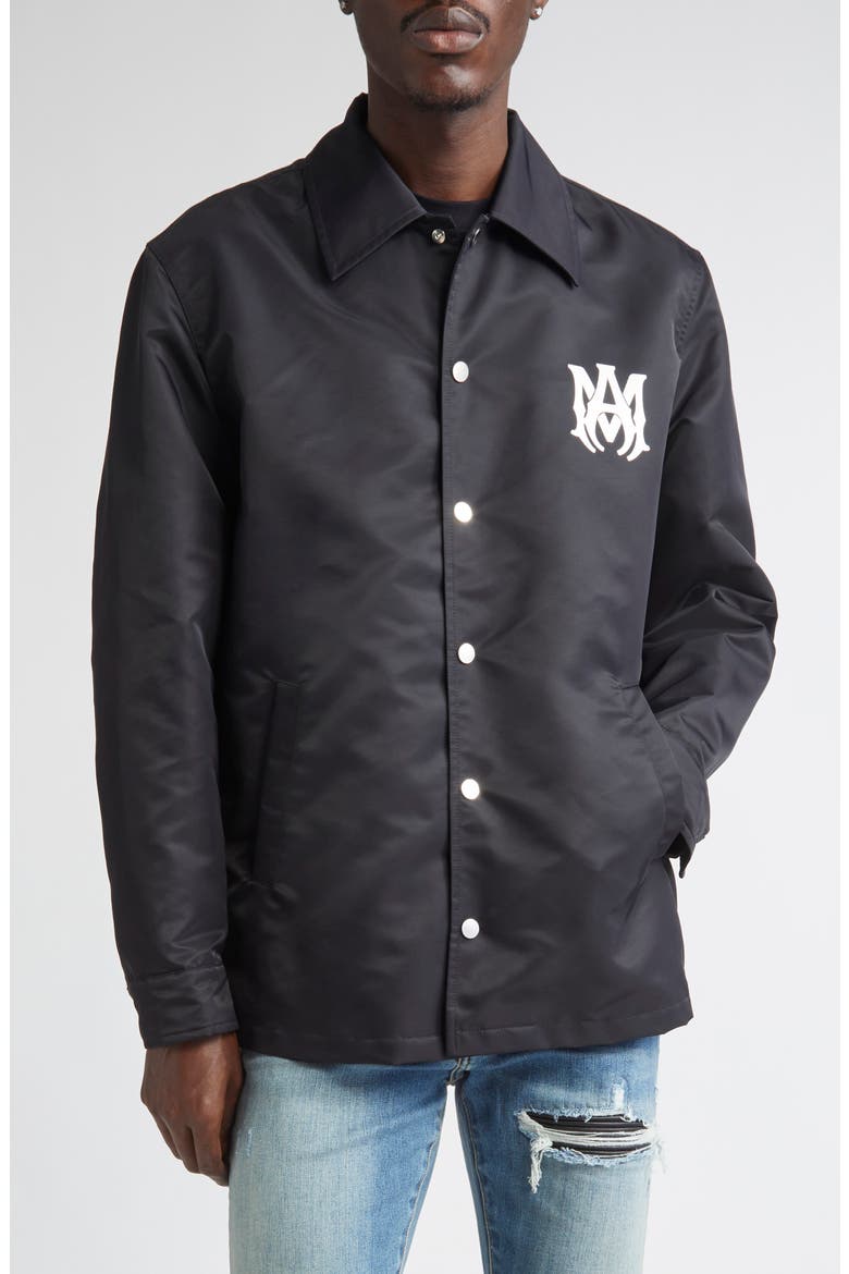 MA Water Resistant Nylon Coach's Jacket, Main, color, BLACK