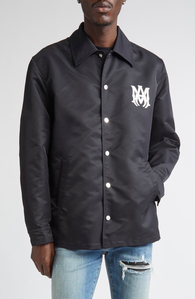 AMIRI MA Water Resistant Nylon Coach's Jacket, Main, color, Black
