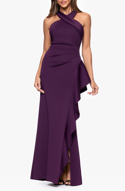 Xscape Evenings Ruffle Scuba Knit Gown In Multi