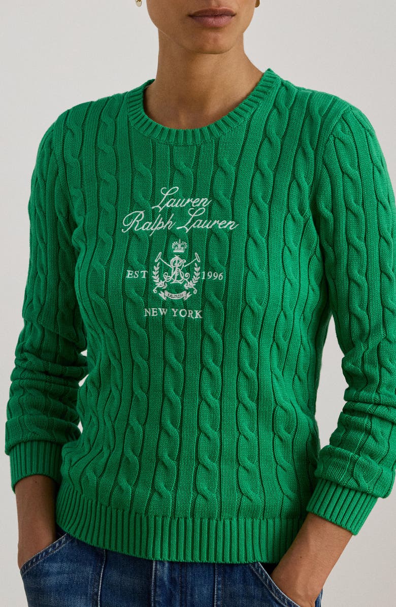 Lauren Ralph Lauren Embroidered Cable Knit Sweater, Alternate, color, Green