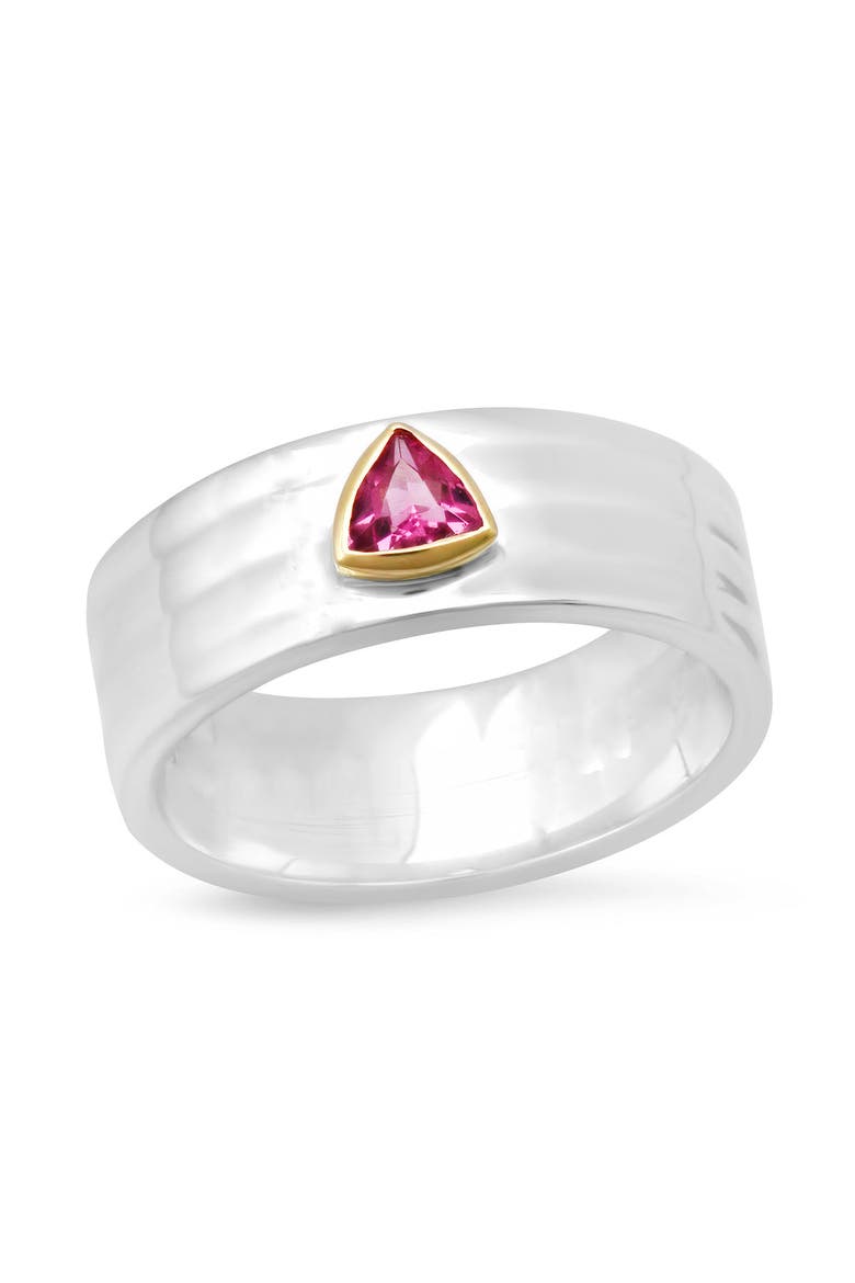 "Liquid Metal" Sterling Silver Wide Hammered Band with KNIFE EDGE Gemstone, Main, color, Pink Tourmaline