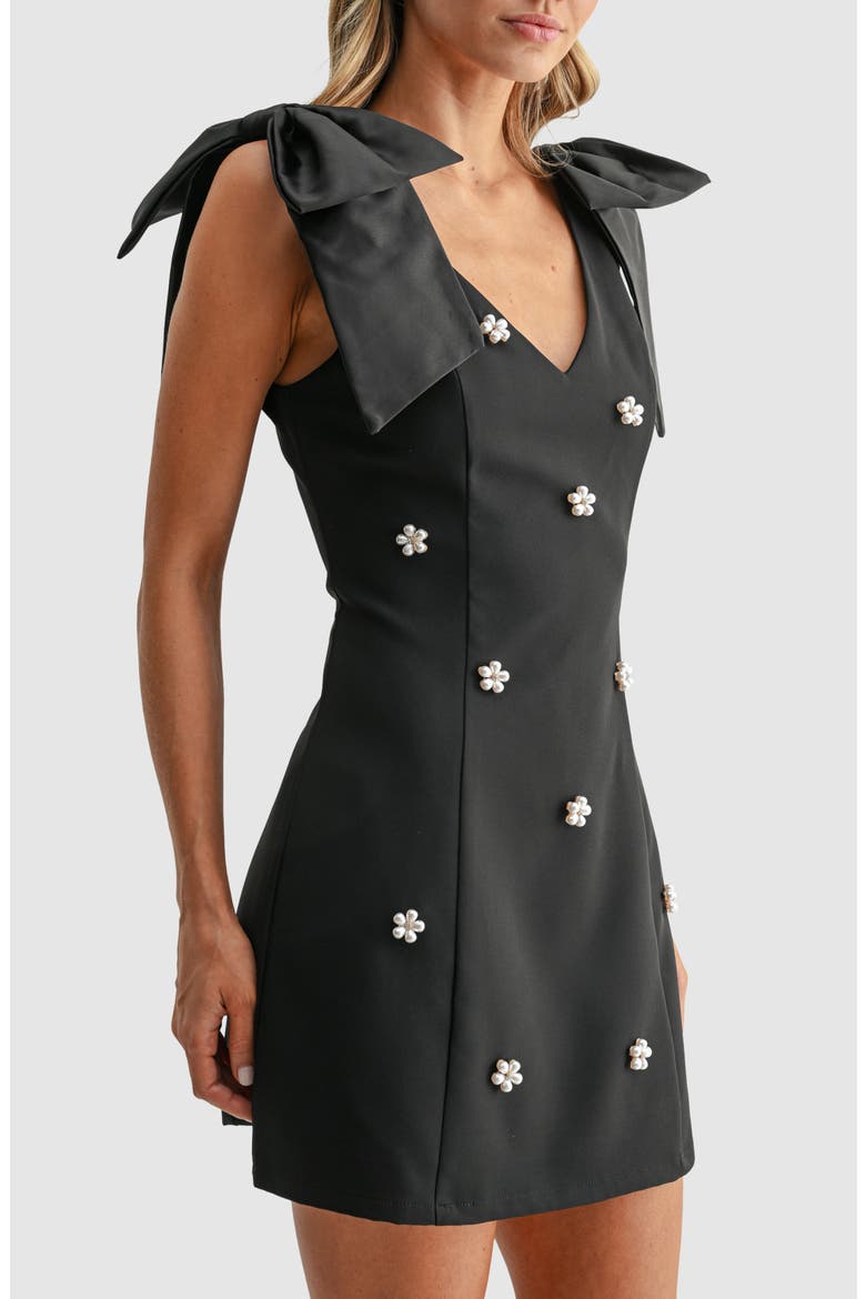 Bow Shoulder Embellished Minidress, Alternate, color, BLACK