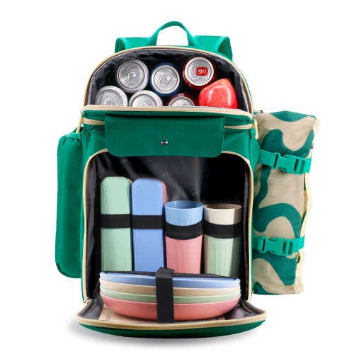 J World Picnic Backpack With Insulated Compartments & Picnic Mat In Green