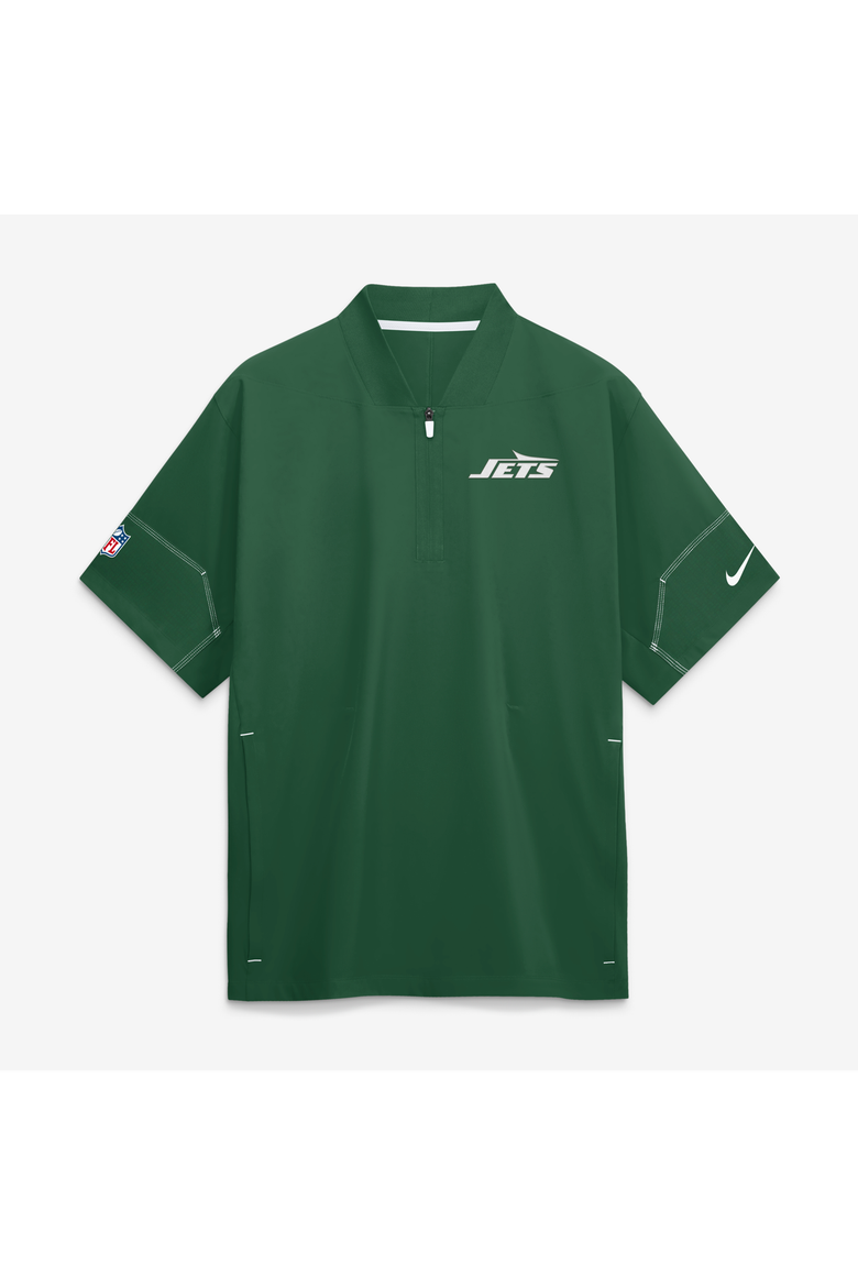 Men's Nike Green New York Jets Sideline Short Sleeve Quarter-Zip Coaches Jacket, Main, color, Green