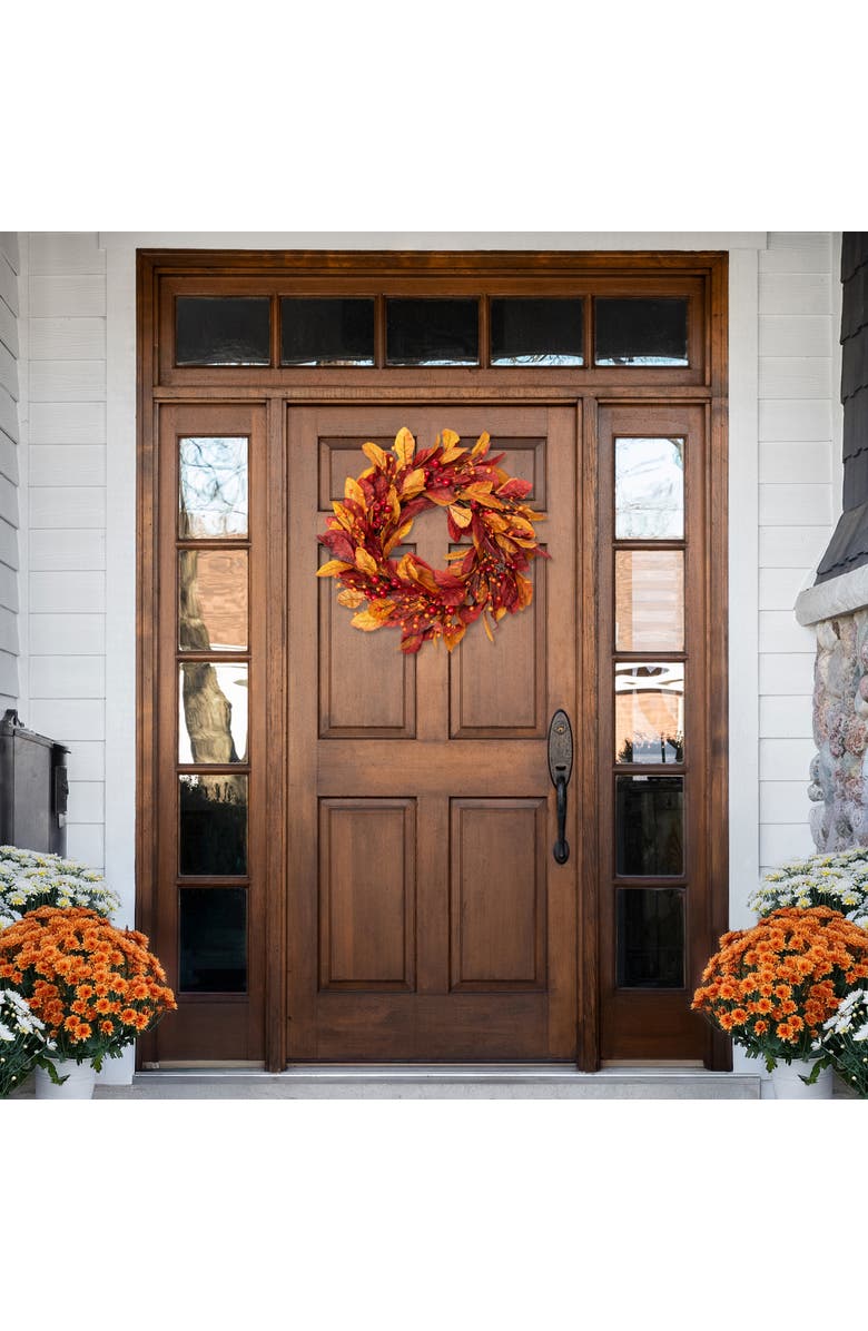 Northlight Berries with Leaves Artificial Fall Harvest Twig Wreath - 24", Alternate, color, 