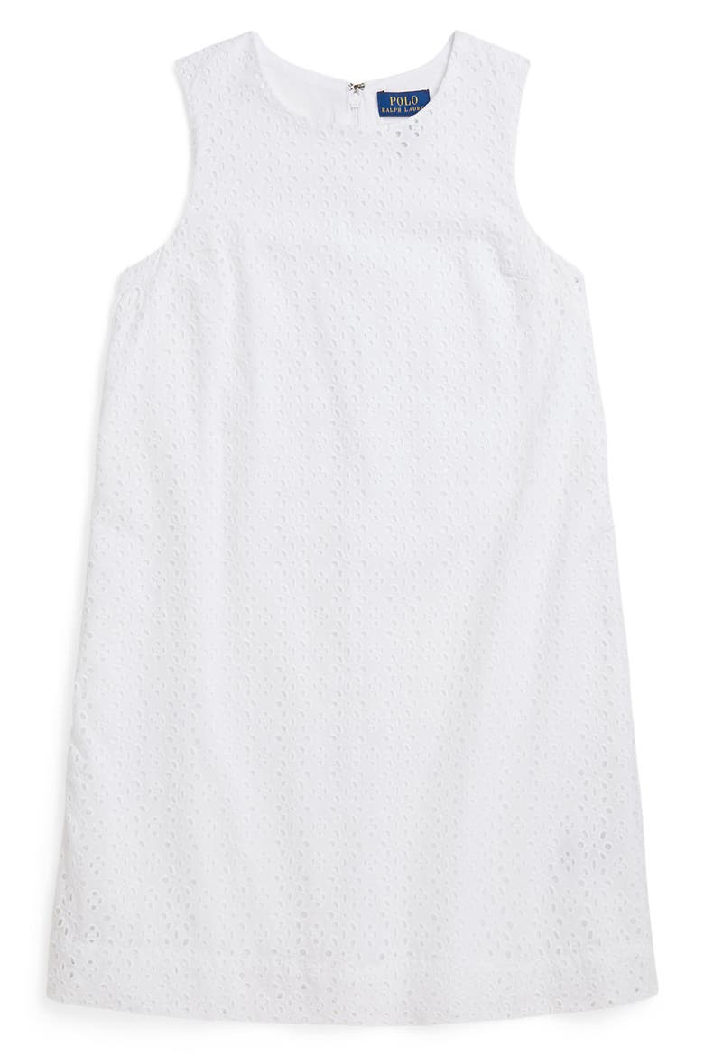 Kids' Eyelet Shift Dress, Main, color, WHITE