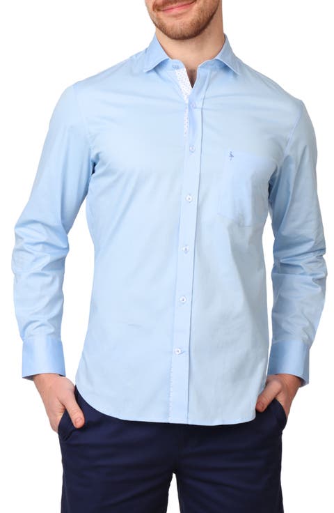 Solid Stretch Cotton Button-Up Shirt