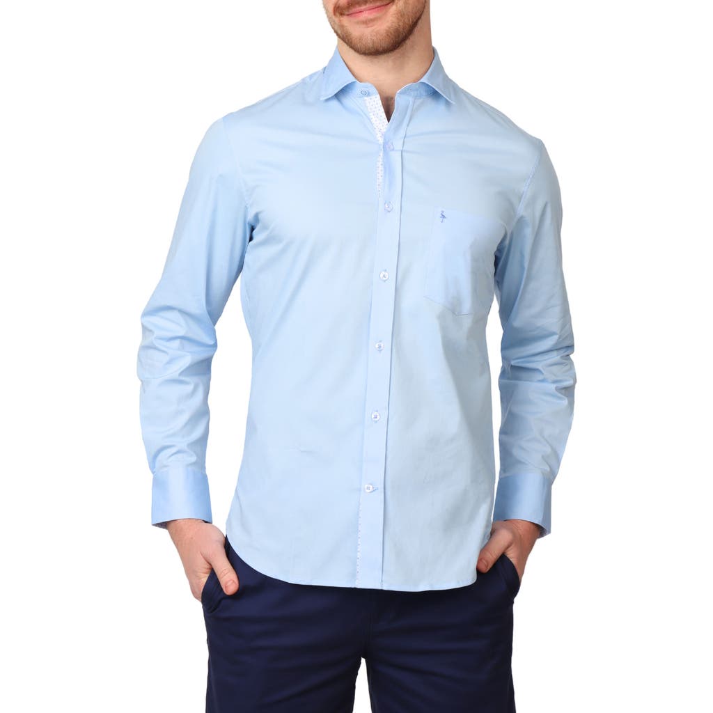 Tailorbyrd Stretch Cotton Button-up Shirt In Light Blue