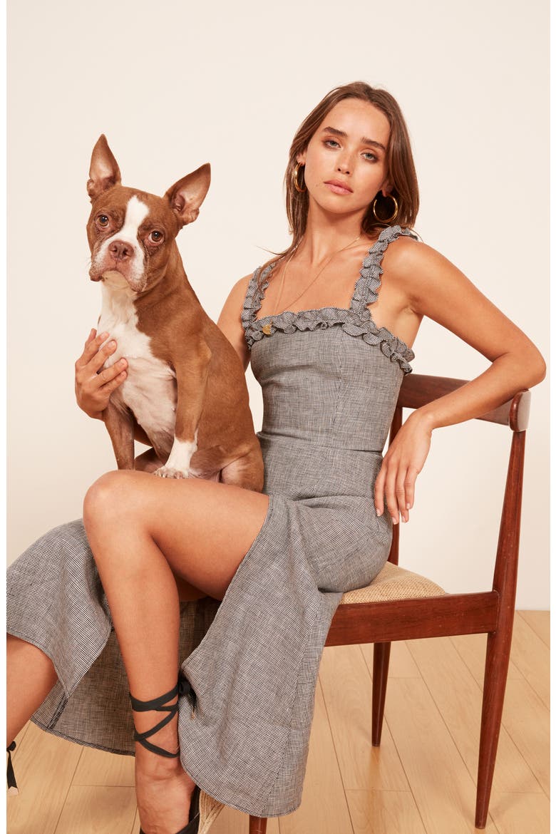 Lavender Front Slit Linen Midi Dress, Alternate, color, BOSTON CHECK