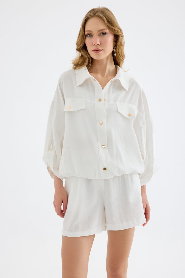 Aurelia Gold Button Relaxed Bomber Jacket, Main, color, White