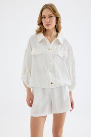 Monlicia Aurelia Gold Button Relaxed Bomber Jacket