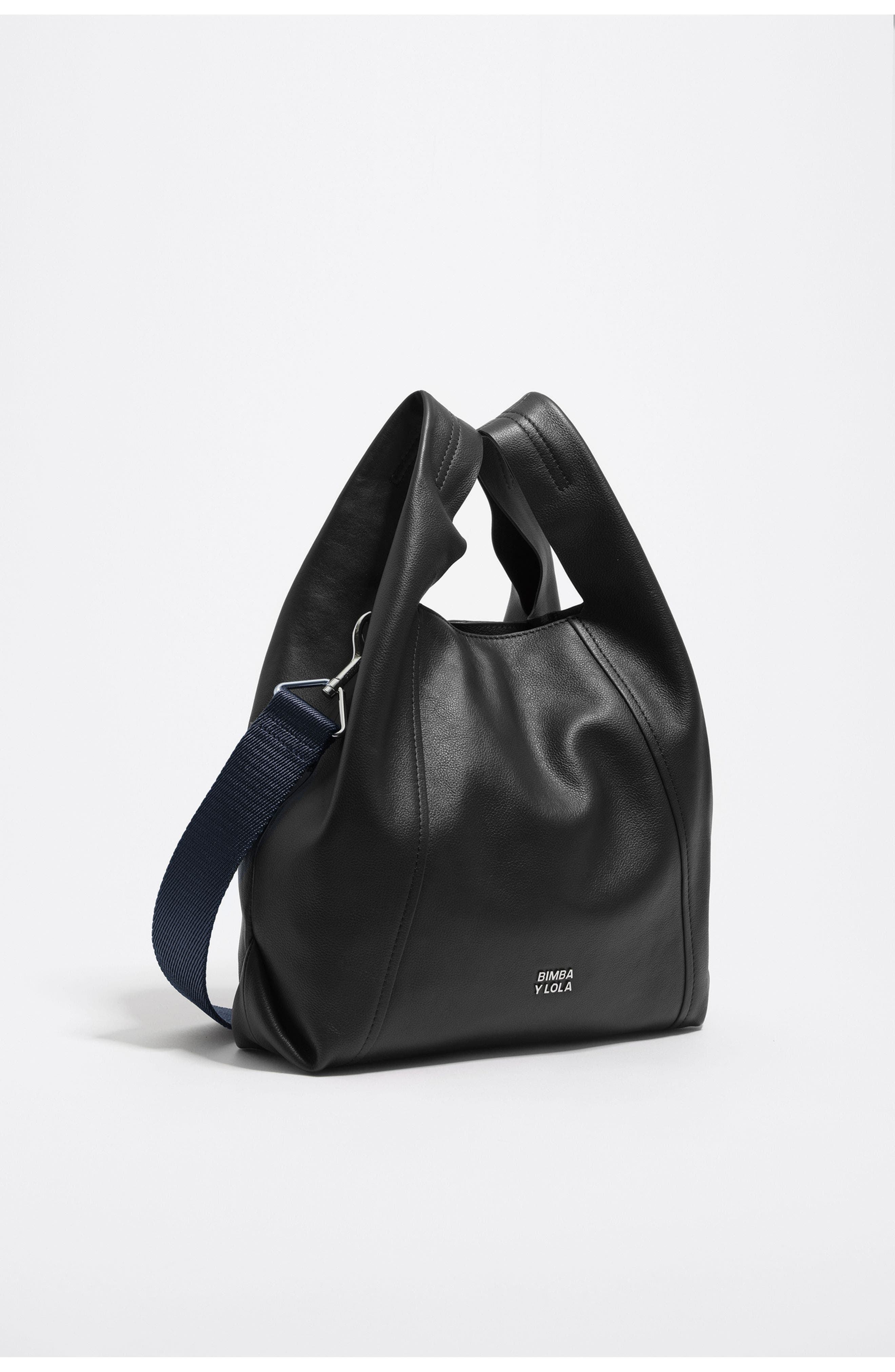 Bimba y Lola Medium Leather Paper Bag, Main, color, Black