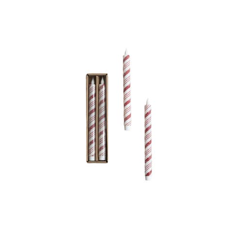 2-Piece Flameless LED Taper Candles with Candy Cane Stripes and 6 Hour Timer in Box