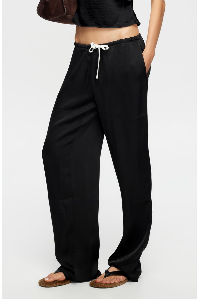 Femme Satin Drawstring Pants, Alternate, color, OBSIDIAN
