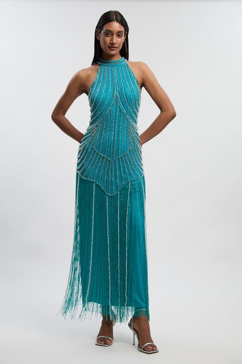 Crystal Fringe Maxi Dress