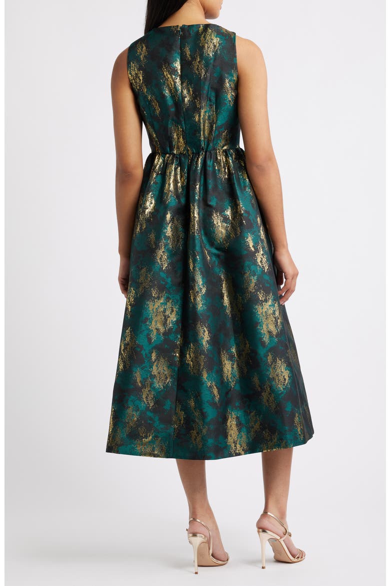 Metallic Crossover Neck Brocade Dress, Alternate, color, MIDNIGHT PINE MULTI