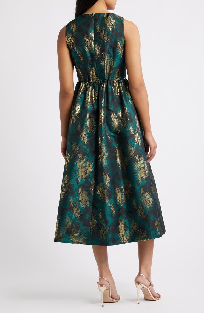 Anne Klein Metallic Crossover Neck Brocade Dress, Alternate, color, Midnight Pine Multi