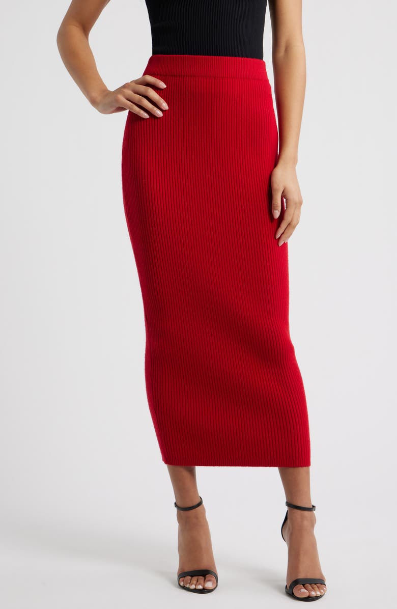 HOUSE OF CB Lourdes Rib Maxi Skirt, Main, color, Blood Red