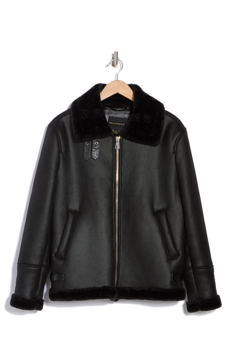 Braveman Faux Shearling Lined Bomber Jacket, Alternate, color, Black