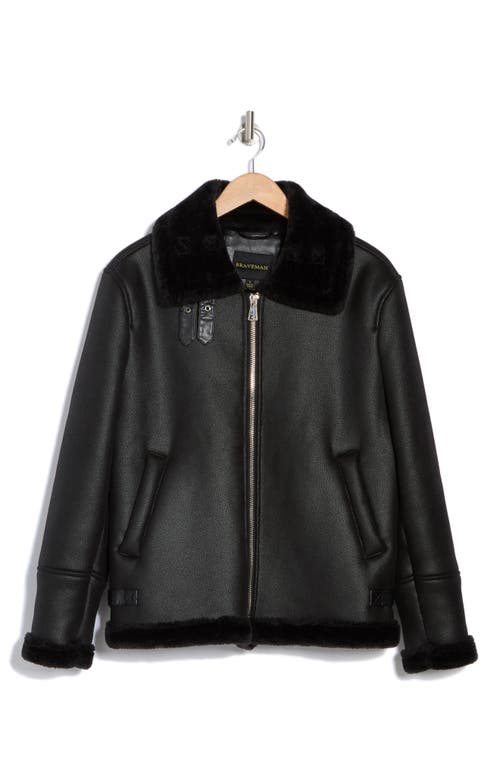Braveman Faux Shearling Lined Bomber Jacket In Black