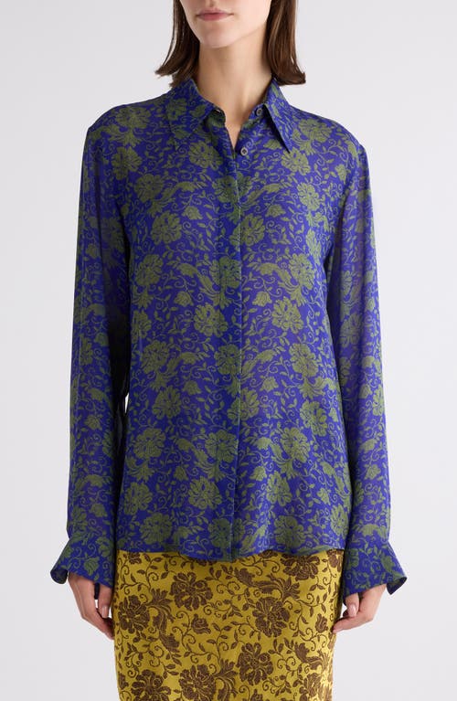 Dries Van Noten Chowy Floral-print Georgette Shirt In Blue