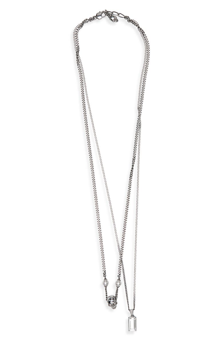 McQueen Men's Skull, Faux Pearl & Crystal Layered Necklace, Main, color, Crystal/Pearl