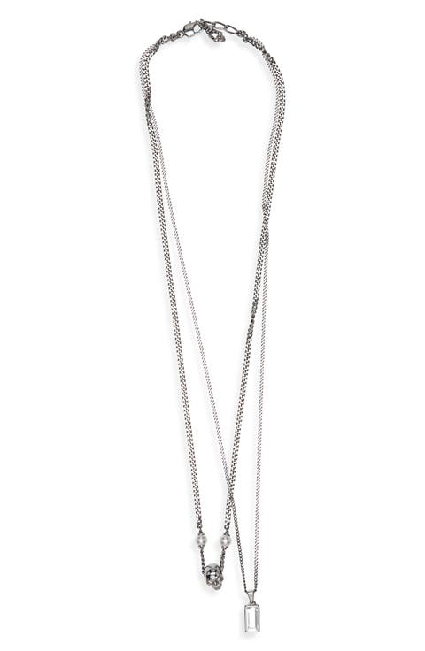 Men's Skull, Faux Pearl & Crystal Layered Necklace