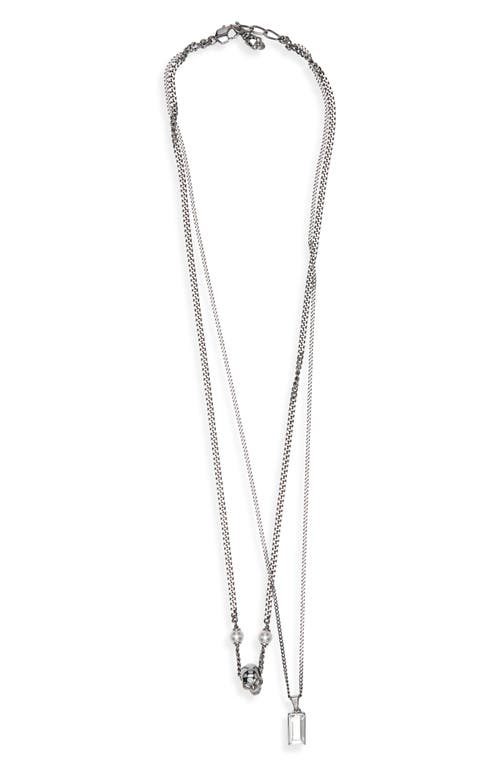 Alexander Mcqueen Skull, Faux Pearl & Crystal Layered Necklace In Metallic