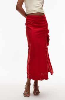 Topshop Floral Embroidered Cotton Midi Skirt