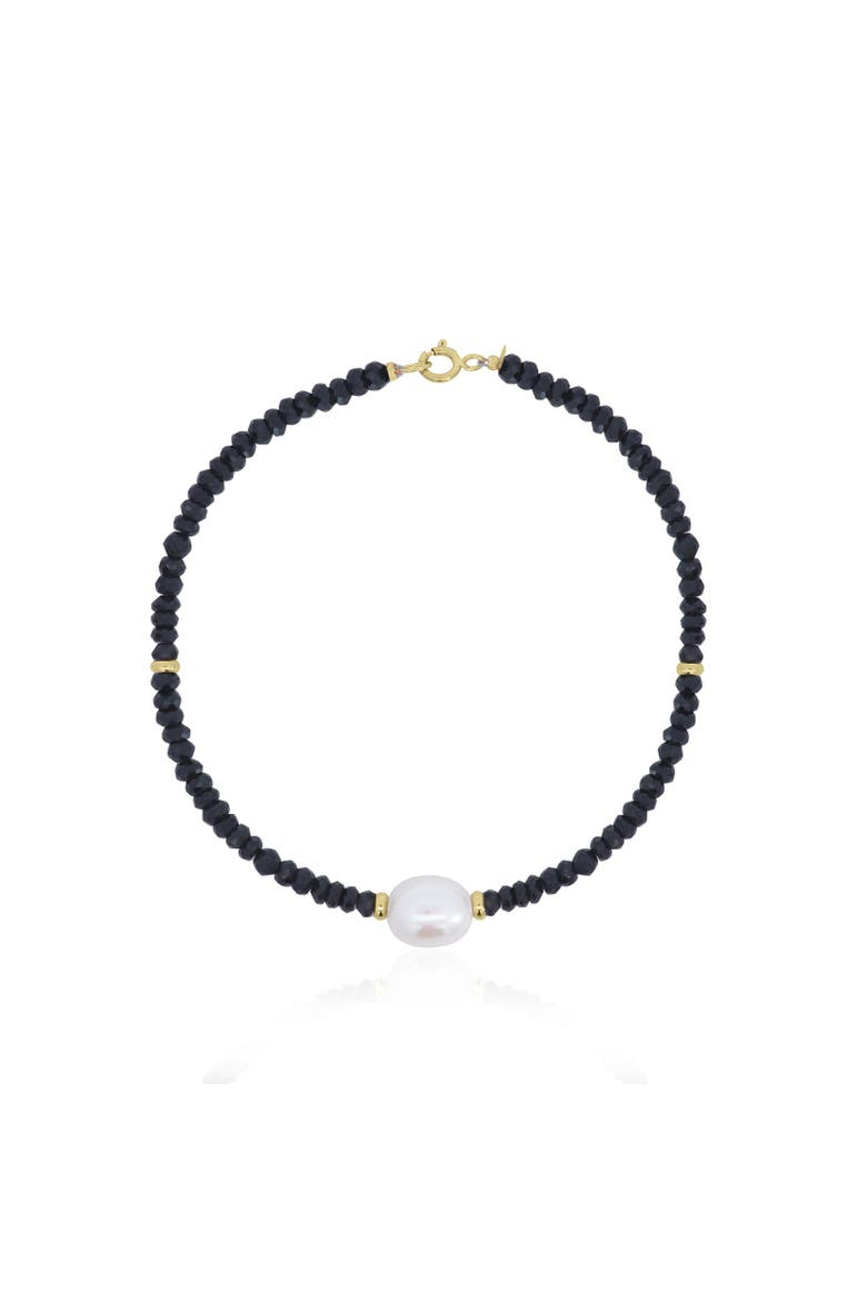 Black Spinel Bead Pearl Bracelet, Main, color, Black Spinel