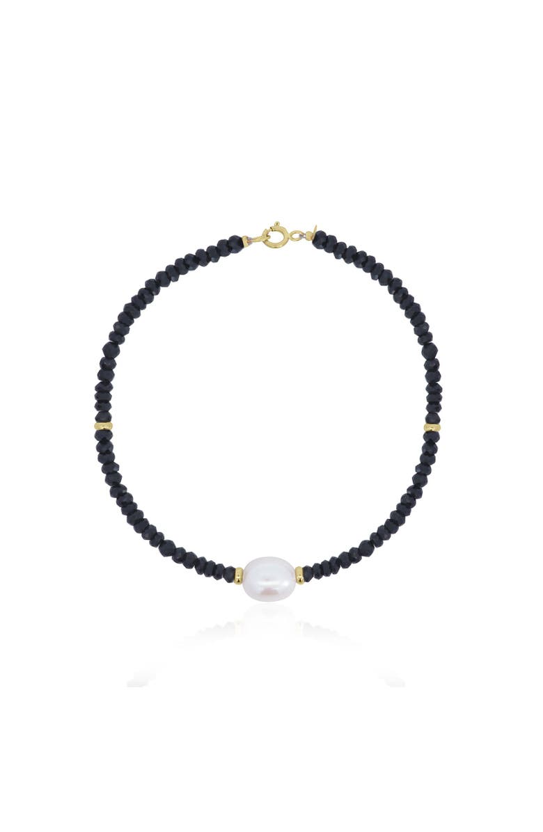 The Lovery Fine Jewelry Black Spinel Bead Pearl Bracelet, Main, color, Black Spinel
