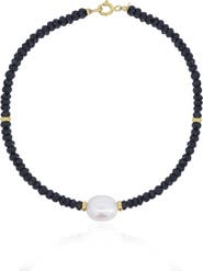 The Lovery Fine Jewelry Black Spinel Bead Pearl Bracelet