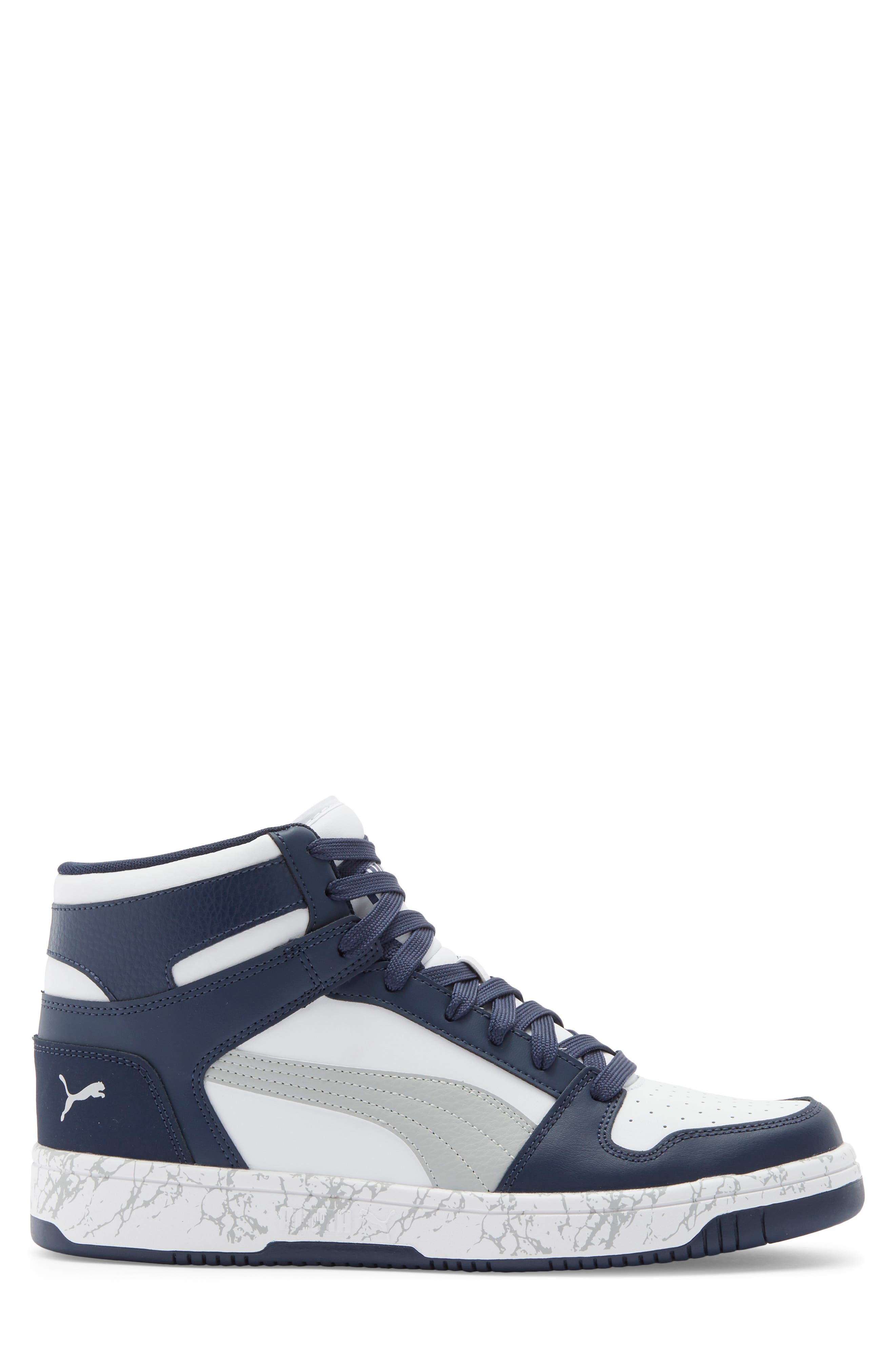 PUMA Rebound Layup Atypical High Top Sneaker, Alternate, color, Puma White/ Light Gray/ Navy