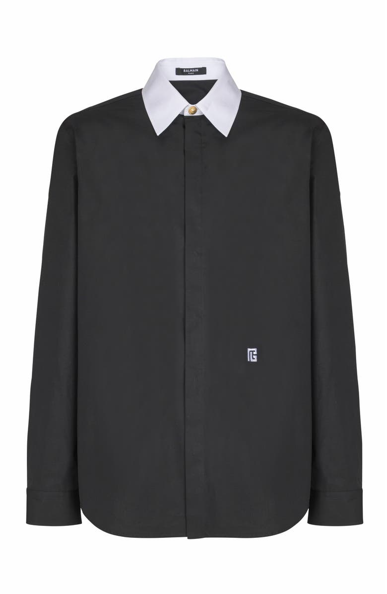 Balmain Pb Two-Tone Poplin Shirt, Alternate, color, Black